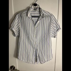 Gap Casual Collared Top White With Sky Blue Stripes Size Small